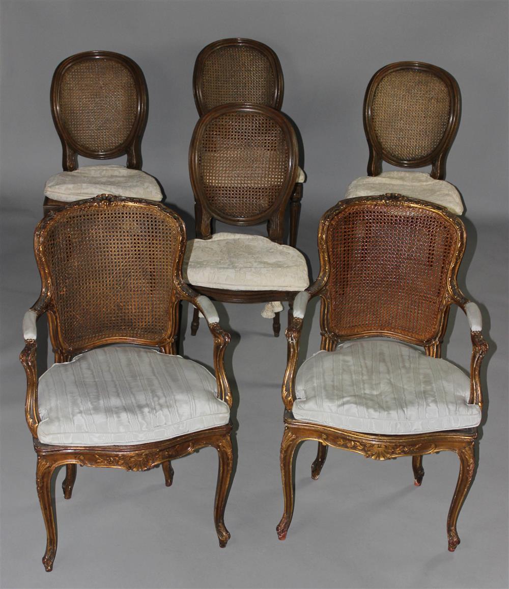 Appraisal: SET OF SIX ASSEMBLED LOUIS XVI STYLE CANED DINING CHAIRS