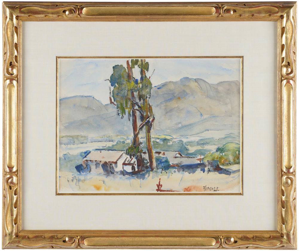 Appraisal: CLARENCE HINKLE - LANDSCAPE AND HOUSES NEAR SANTA BARBARA watercolor