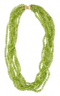 Appraisal: kt Peridot Necklace knotted five strands of faceted peridot beads