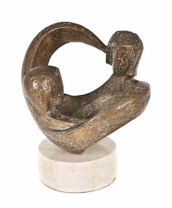 Appraisal: A Bronze Abstract Sculpture of Two Figures Embracing inscribed TM