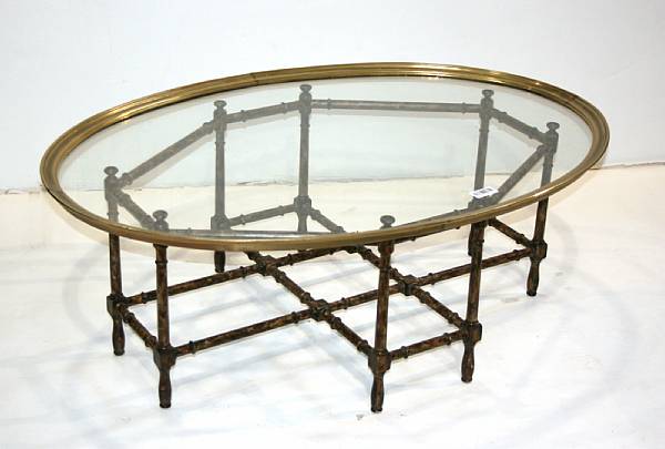 Appraisal: A Contemporary faux bamboo brass and glass coffee table height