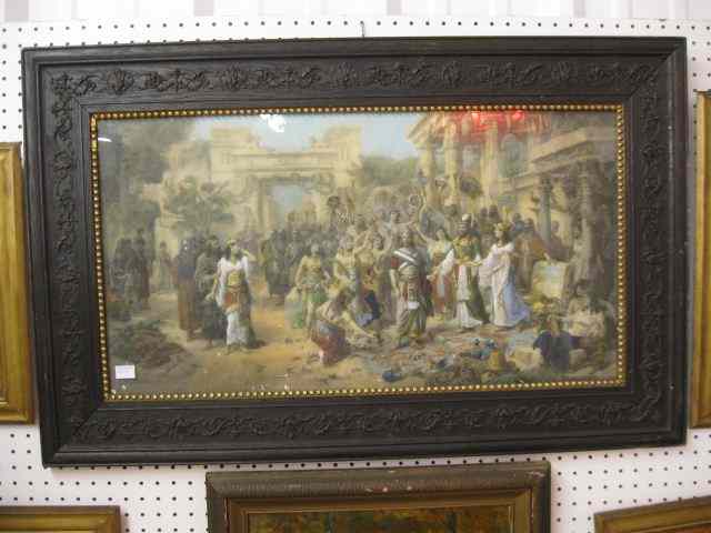 Appraisal: Victorian Handcolored Engraving ''Honoringthe King'' signed elaborate frame image area