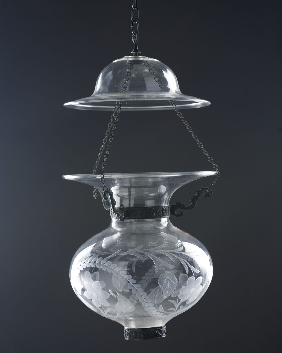 Appraisal: FREE-BLOWN ENGRAVED AND ETCHED COLORLESS GLASS HALL LANTERN AND SMOKE