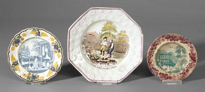 Appraisal: Three ABC plates one octagonal with luster rope border quot