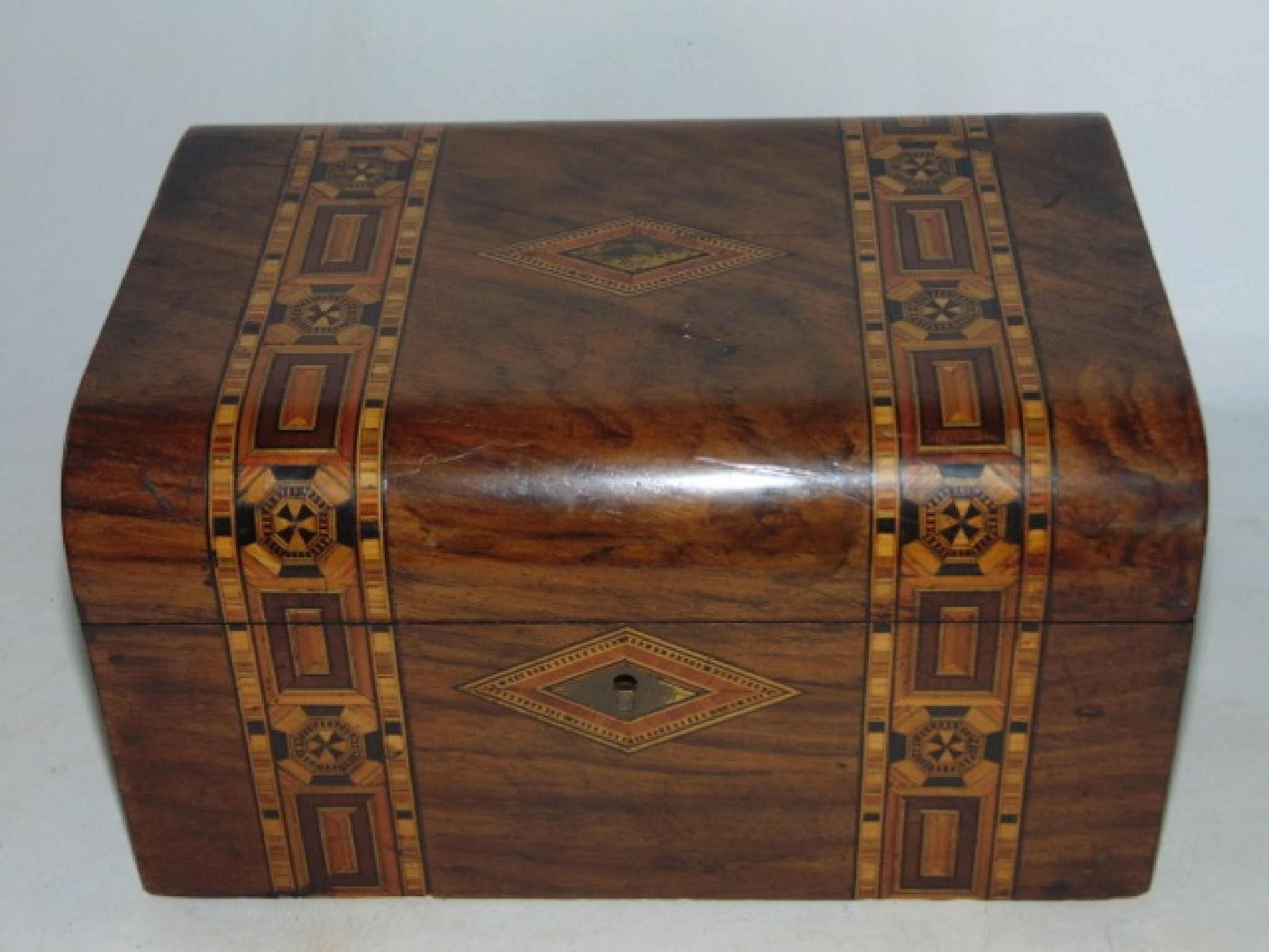 Appraisal: A th century sewing box principally in walnut veneer with