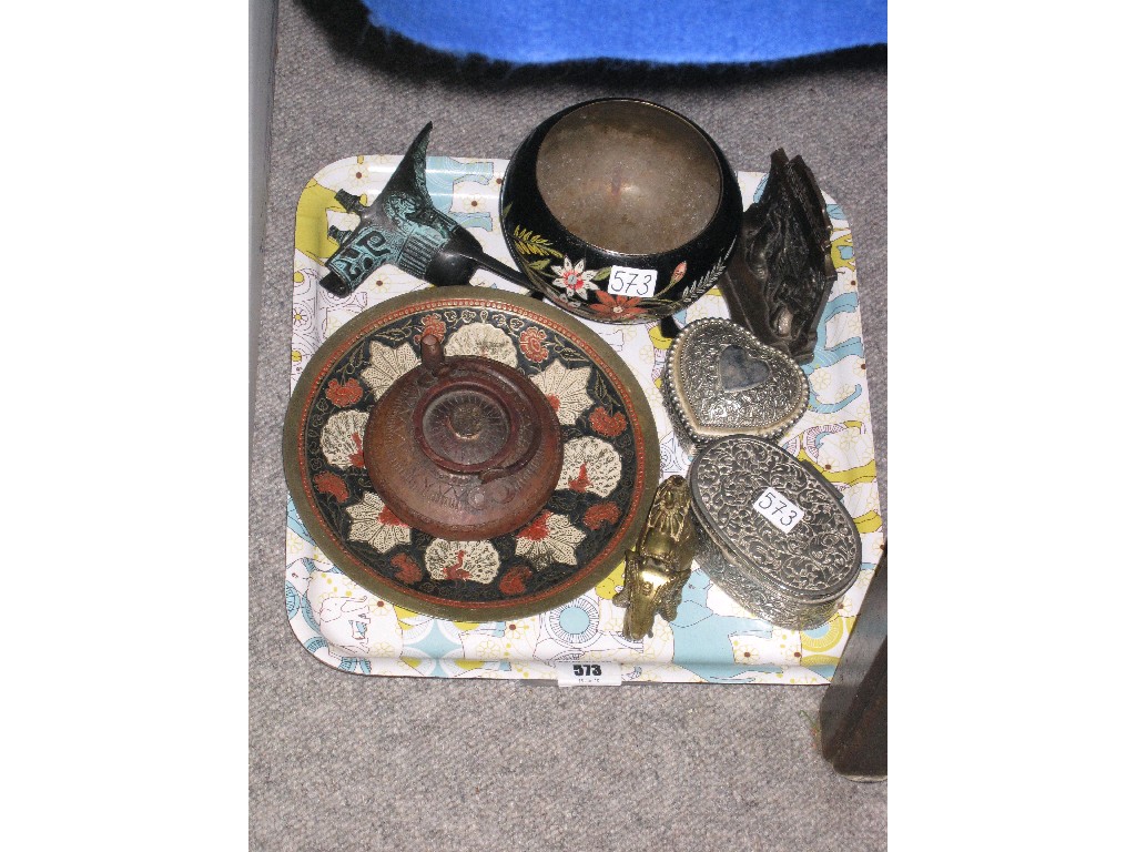 Appraisal: Tray lot of various Eastern ornaments boxes etc