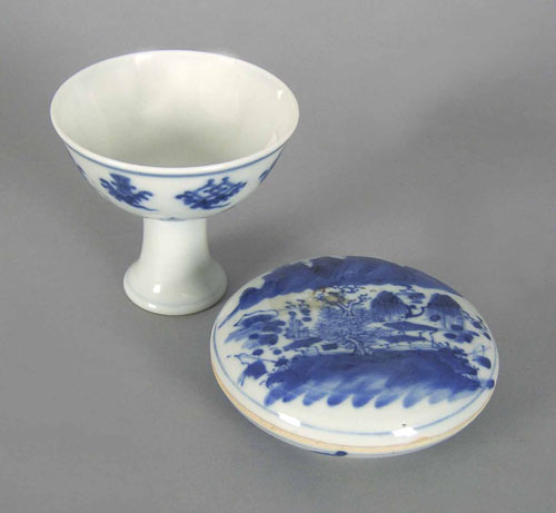 Appraisal: Two Chinese porcelain blue and white vessels h and dia