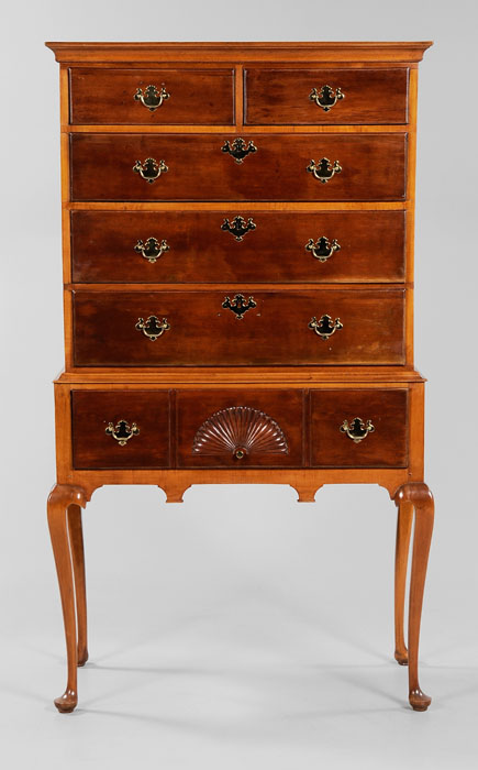 Appraisal: Queen Anne Style Tiger Maple Highboy New England some period