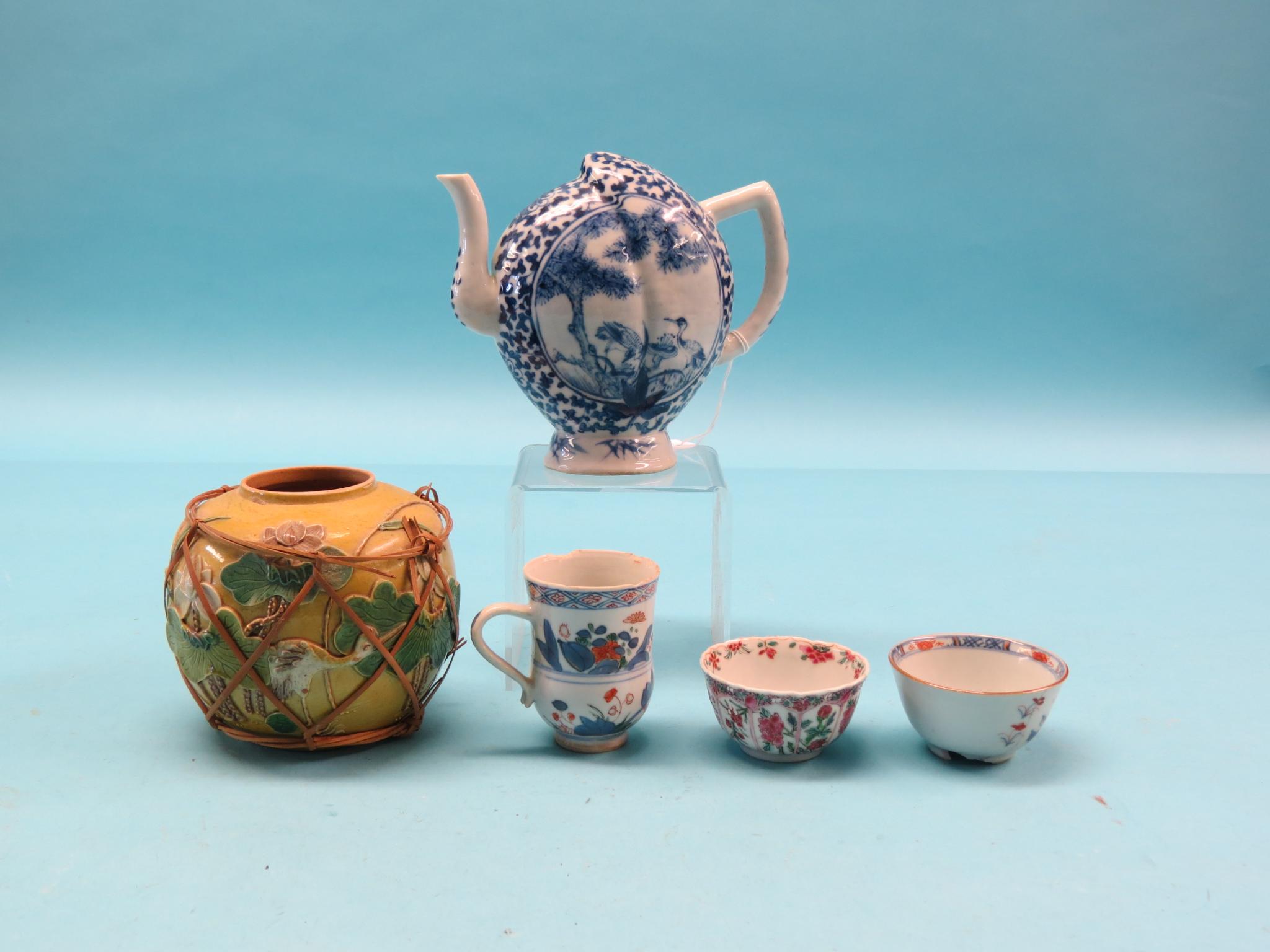 Appraisal: A Chinese peach-shape porcelain novelty ewer painted with figures and