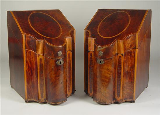 Appraisal: Pair of English Knife Boxes Circa Serpentine front with extensive