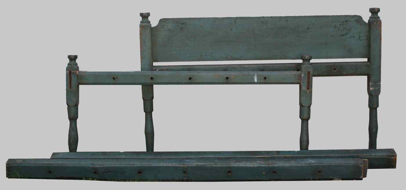 Appraisal: ANTIQUE AMERICAN LOW-POST BED th CenturyIn old light blue paint