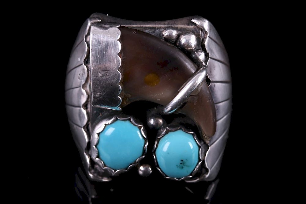 Appraisal: Navajo Silver Sleeping Beauty Bear Claw Ring For your bidding