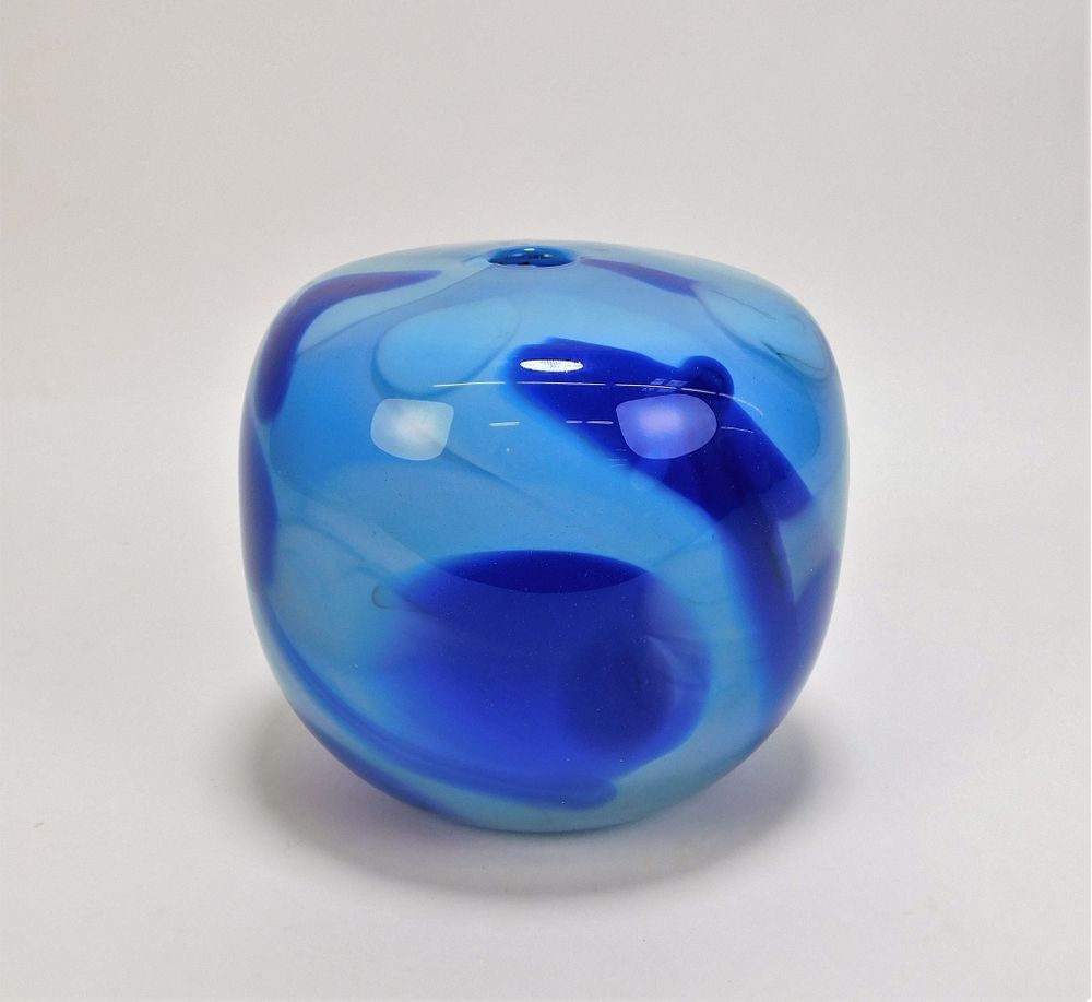 Appraisal: Sidney R Hutter Blue Art Glass Squat Vase Sidney R