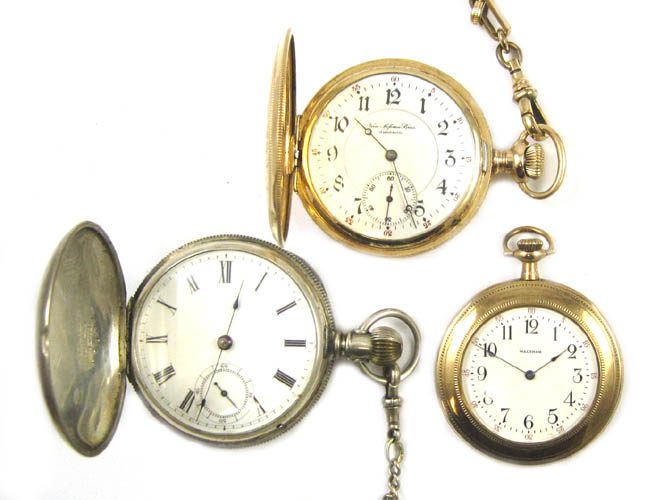 Appraisal: THREE AMERICAN POCKET WATCHES Waltham model size jewels Seaside grade