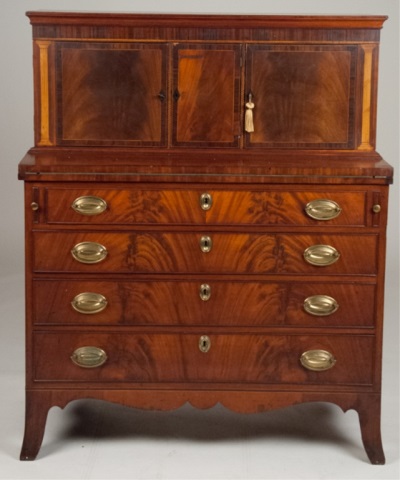 Appraisal: Late th C American Hepplewhite Secretary Step-back secretary mahogany and