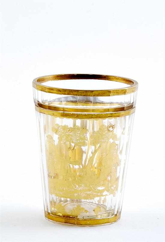 Appraisal: Rare Bohemian Zwischengold tumbler circa faceted conical colorless glass with