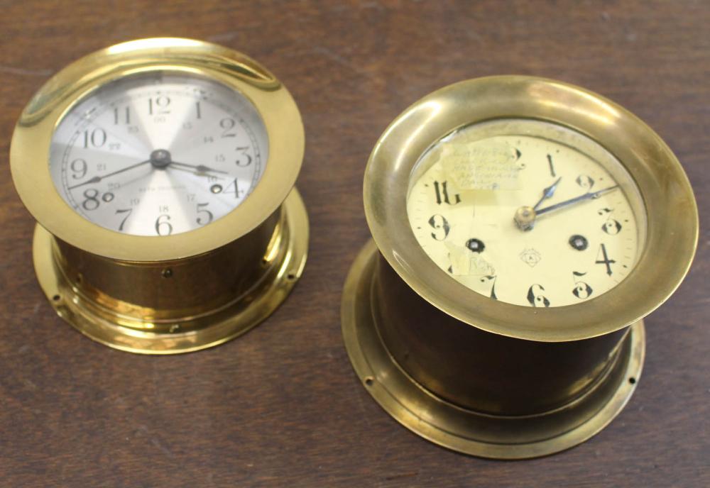 Appraisal: TWO BRASS CASE SHIPS CLOCKS the first a Waterbury Clock