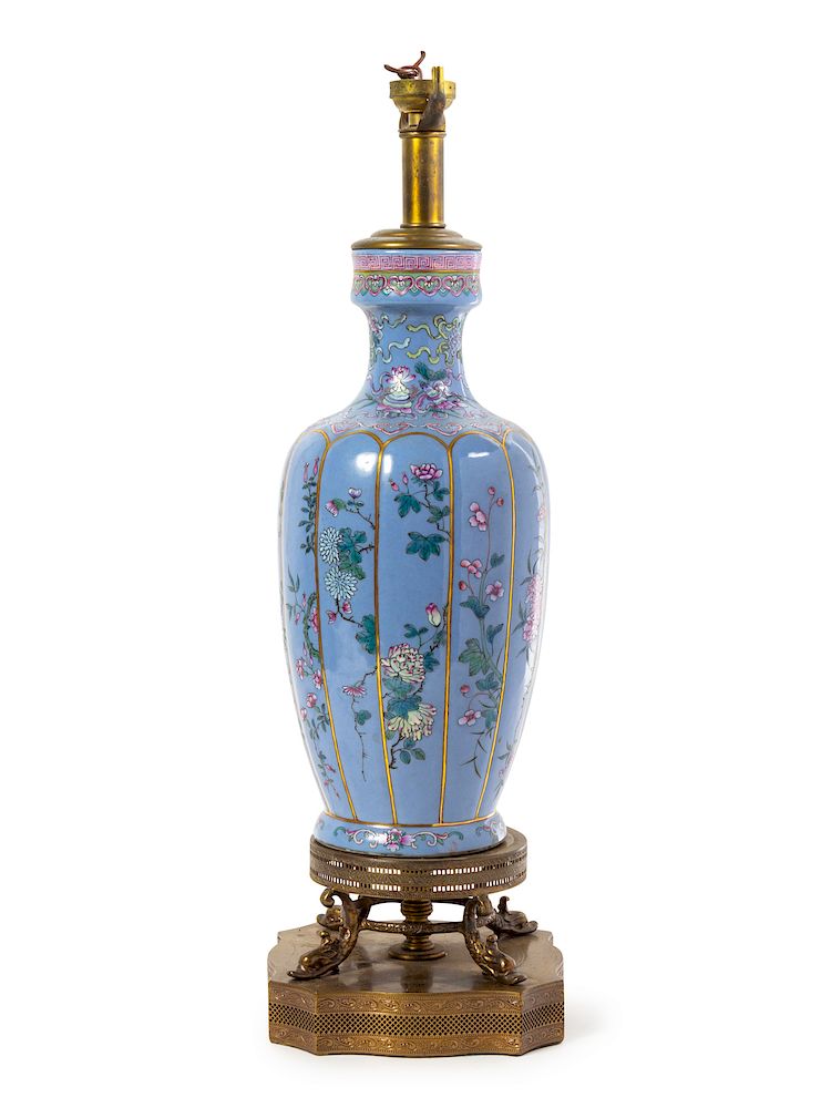 Appraisal: A Chinese Clair-de-Lune Ground Famille Rose Porcelain Vase Height in