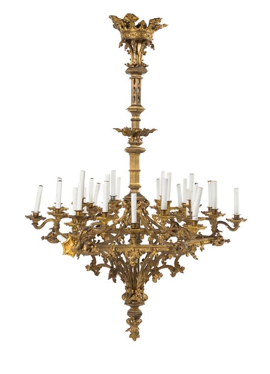 Appraisal: Sale Lot A Gothic Revival Gilt Bronze Thirty-Light Chandelier first