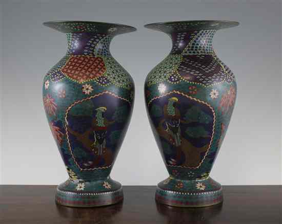 Appraisal: A pair of Japanese cloisonne enamel vases c of baluster