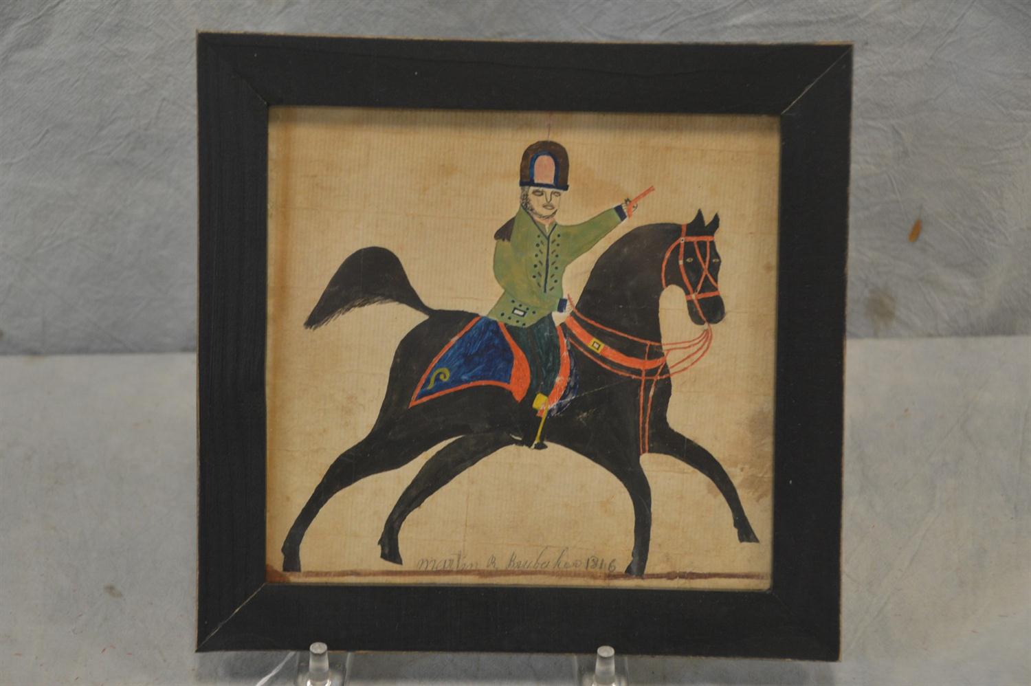 Appraisal: Drawing on laid paper of soldier on horse signed Martin