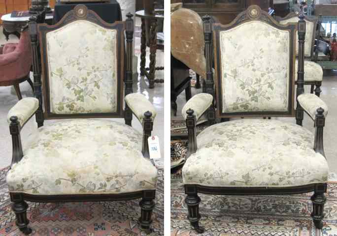 Appraisal: A PAIR OF NAPOLEON III EBONIZED WALNUT ARMCHAIRS Louis XVI