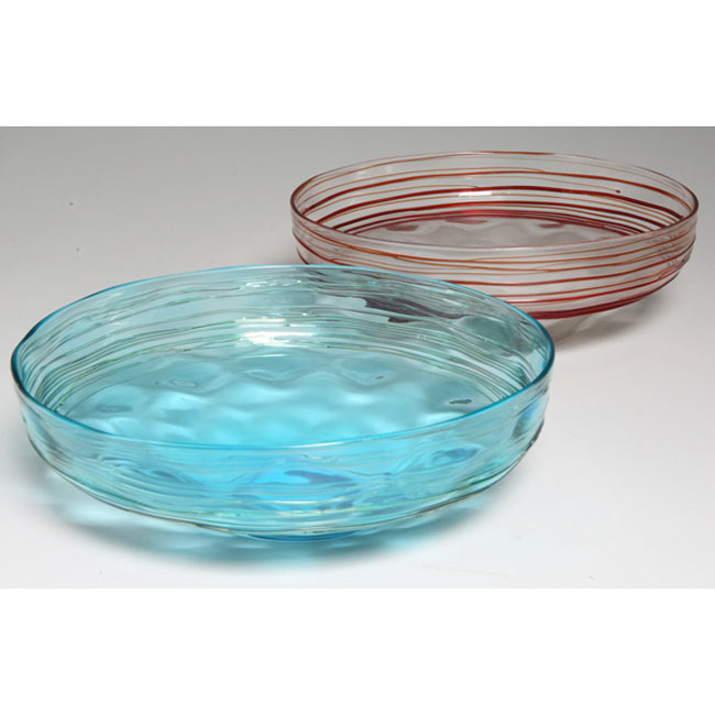 Appraisal: Steuben bowl hammered light turquoise glass with applied green threading