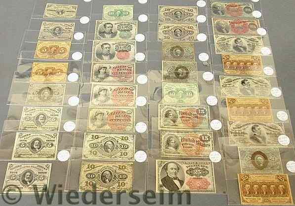 Appraisal: Lot of thirty-three pieces of fractional currency-