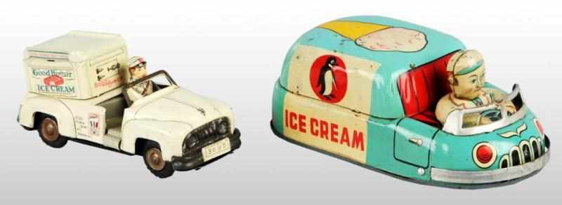 Appraisal: Lot of Tin Ice Cream Vehicle Friction Toys Description Japanese