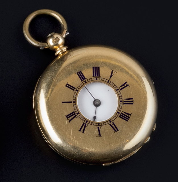 Appraisal: A half hunter pocket watch the white enamel dial with