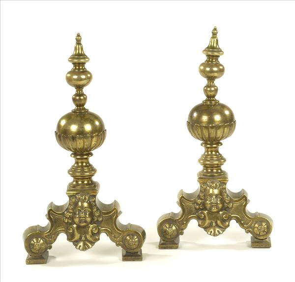 Appraisal: A pair of th century brass andirons in th century