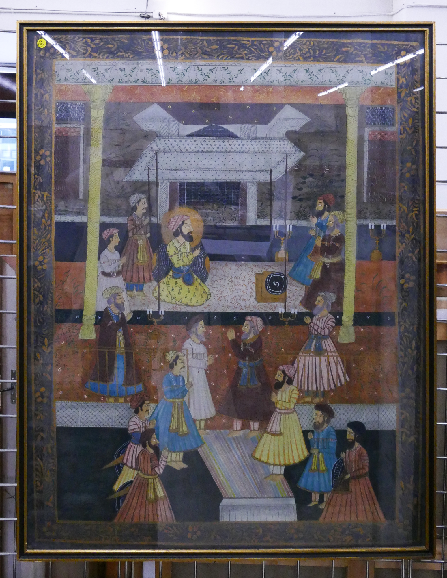 Appraisal: LARGE Persian Royalty Painting on Cloth Framed- x ''