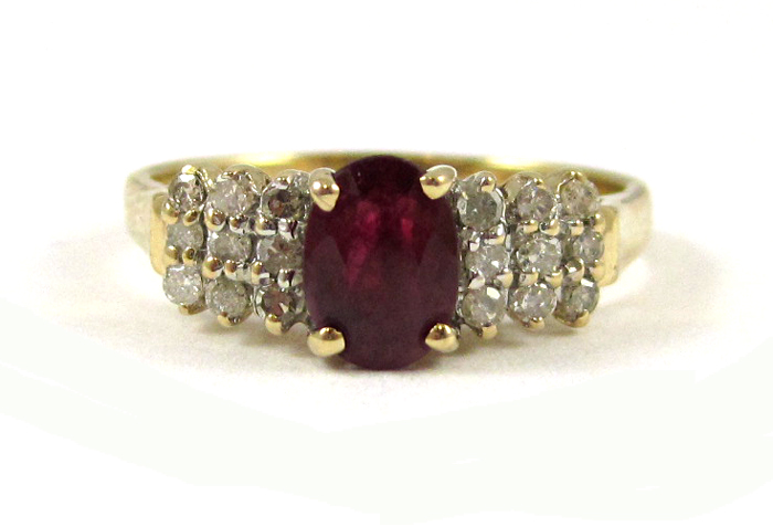 Appraisal: RUBY DIAMOND AND TEN KARAT GOLD RING with nine round-cut