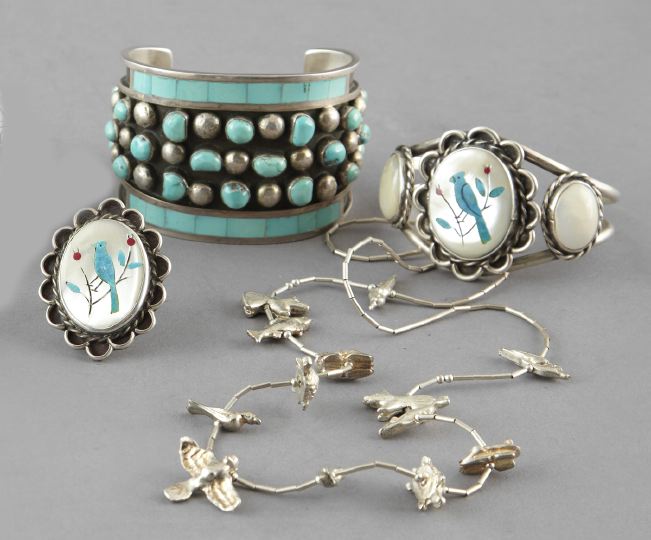 Appraisal: Four Zuni Silver Jewelry Pieces comprised of a vintage Zuni