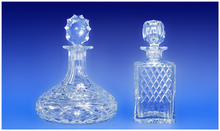 Appraisal: Captains Decanter and Cut Glass Square Decanter