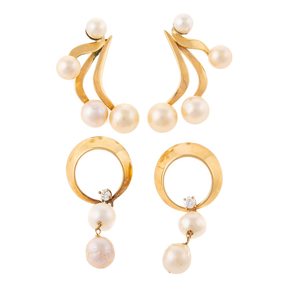 Appraisal: Two Pairs of Vintage Pearl Dangle Earrings in K K