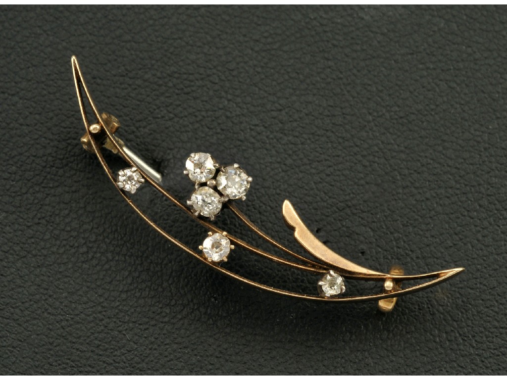 Appraisal: A Diamond Flower Spray Brooch claw-set six old-cut stones stamped