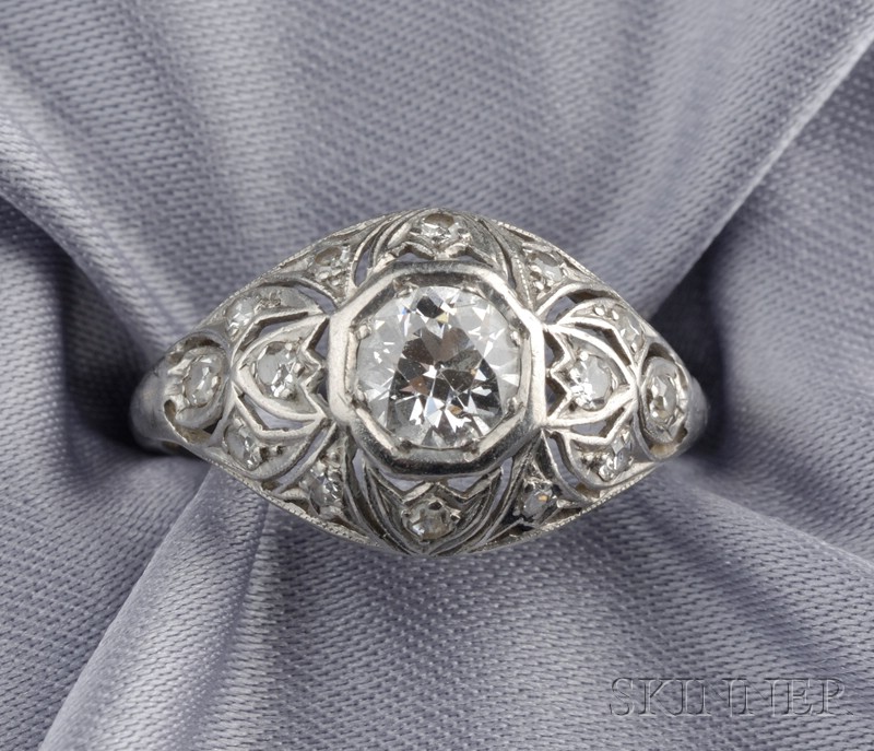 Appraisal: Art Deco Platinum and Diamond Ring prong-set with an old