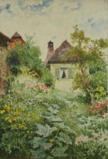 Appraisal: TOMEC Henry Watercolor Garden Path Signed lower left Heinrich Tomec