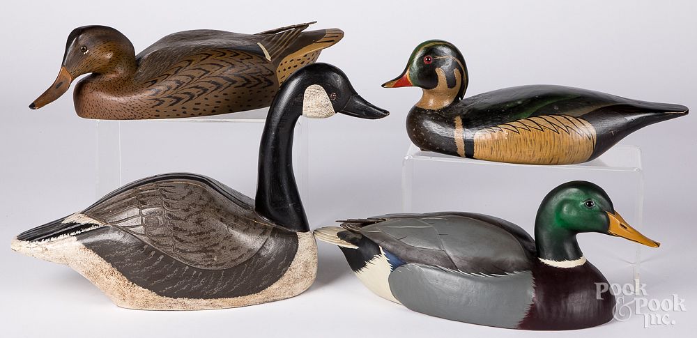 Appraisal: Three carved and painted duck decoys and goose Three carved