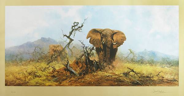 Appraisal: After David Shepherd O B E Elephants in Africa Chromolithographs