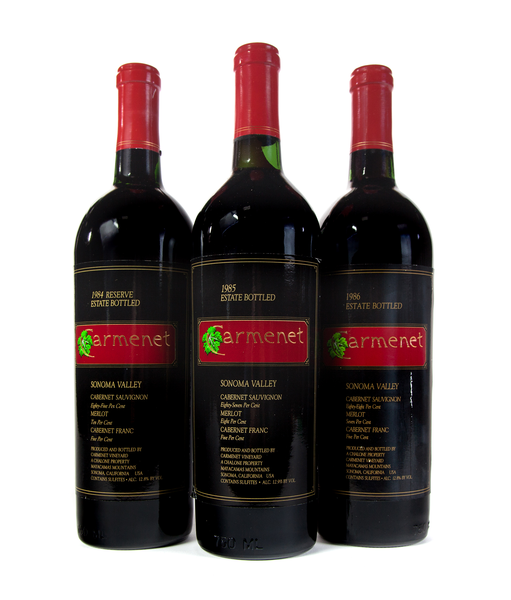 Appraisal: CARMENET CABERNET SAUVIGNON VERTICAL Mayacamas Mountains Sonoma Valley bottles ml