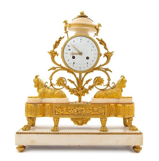 Appraisal: A French Gilt Bronze and Marble Mantel Clock with a