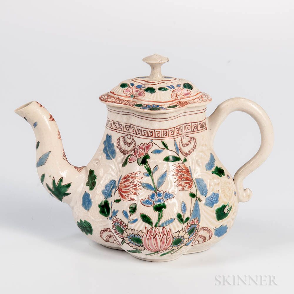 Appraisal: Staffordshire White Salt-glazed Stoneware Pecten Shell Teapot and Cover Staffordshire