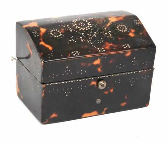 Appraisal: A TORTOISESHELL PIQUE MINIATURE WRITING COMPENDIUM Casket shaped with a