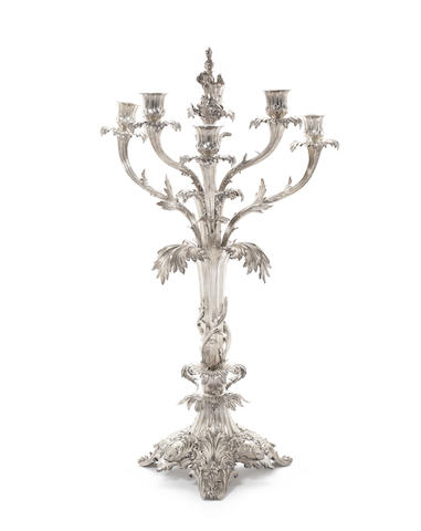 Appraisal: An impressive Victorian silver six-branch candelabrum centrepiece by Edward John