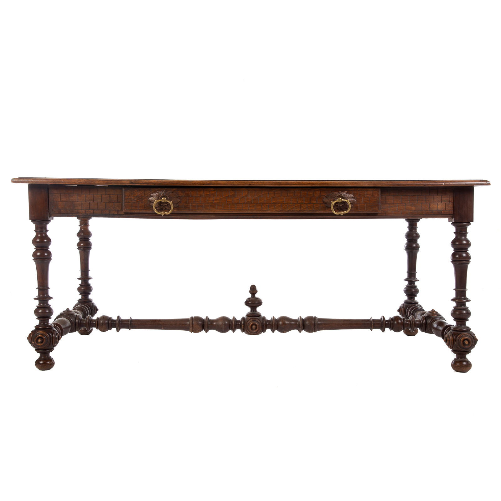 Appraisal: CONTINENTAL WALNUT LIBRARY TABLE Late th century rectangular top with