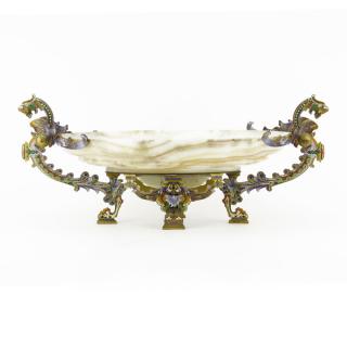 Appraisal: Vintage French Onyx and Champlev Centerpiece Bowl Unsigned Good condition