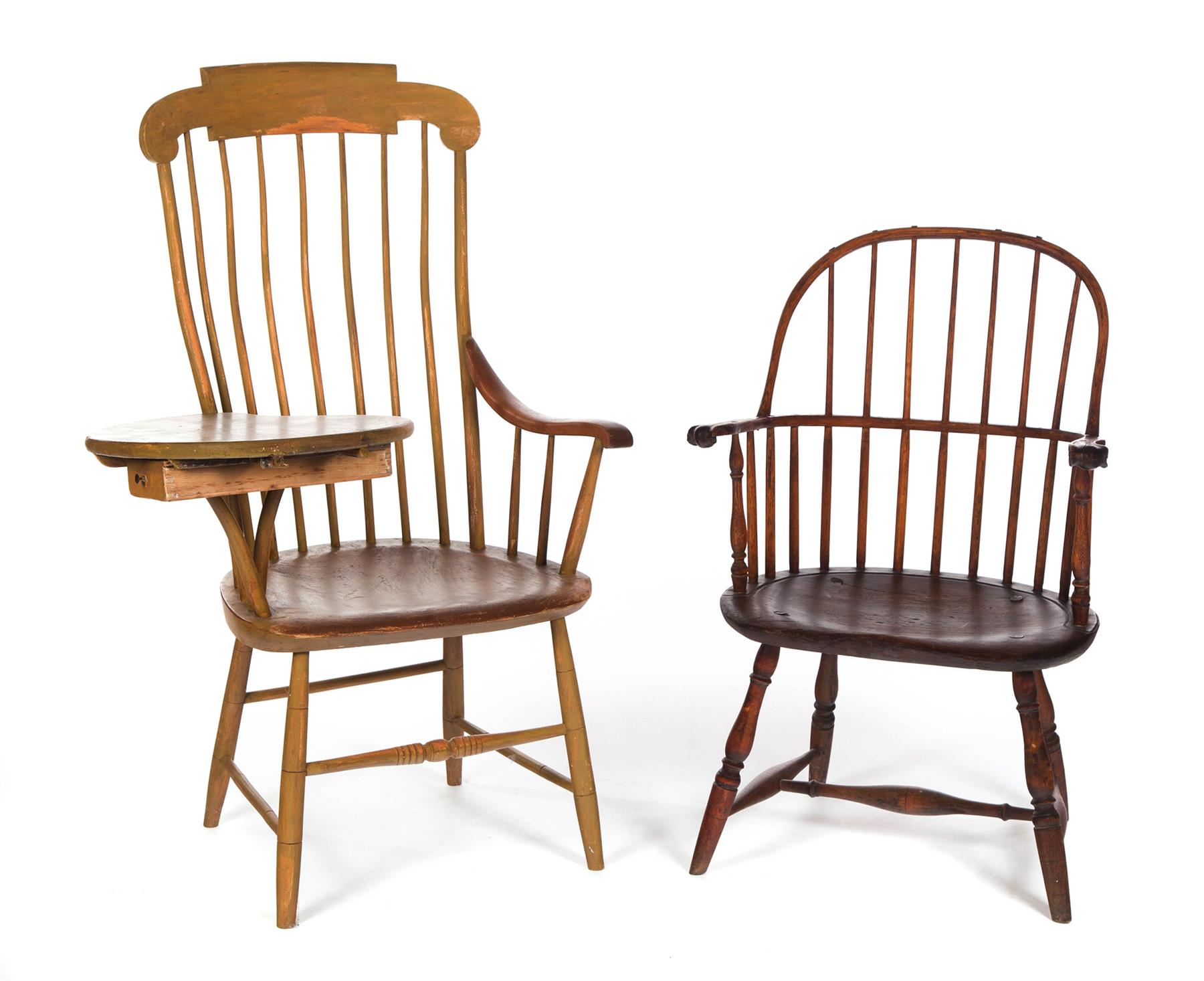 Appraisal: TWO WINDSOR CHAIRS American st quarter- th century Writing arm