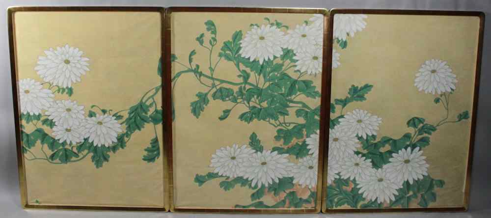 Appraisal: JAPANESE SCHOOL TRIPTYCH OF FLOWERING CHRYSANTHEMUM TH CENTURY painted as